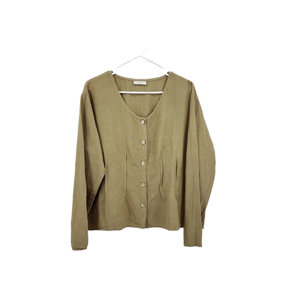 Homefrocks Women's Round Neck Button Front Blouse Lagenlook - M